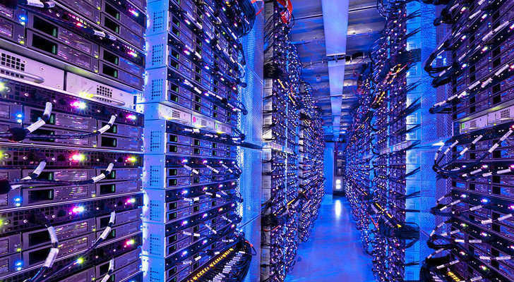 Row and rows of servers in the Microsoft Data Center.