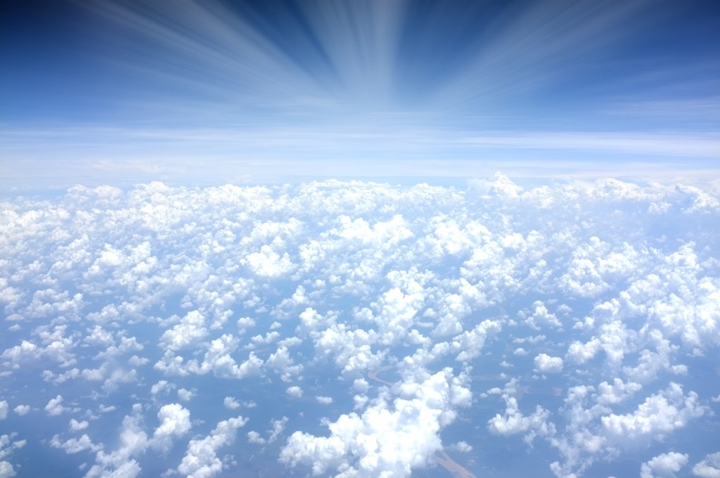 A sky full of clouds seen from above.