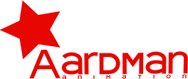 The words Aardman animation in red text with a red start above them.