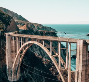 The Bixby Creek bridge which is along the coast and is very tall.