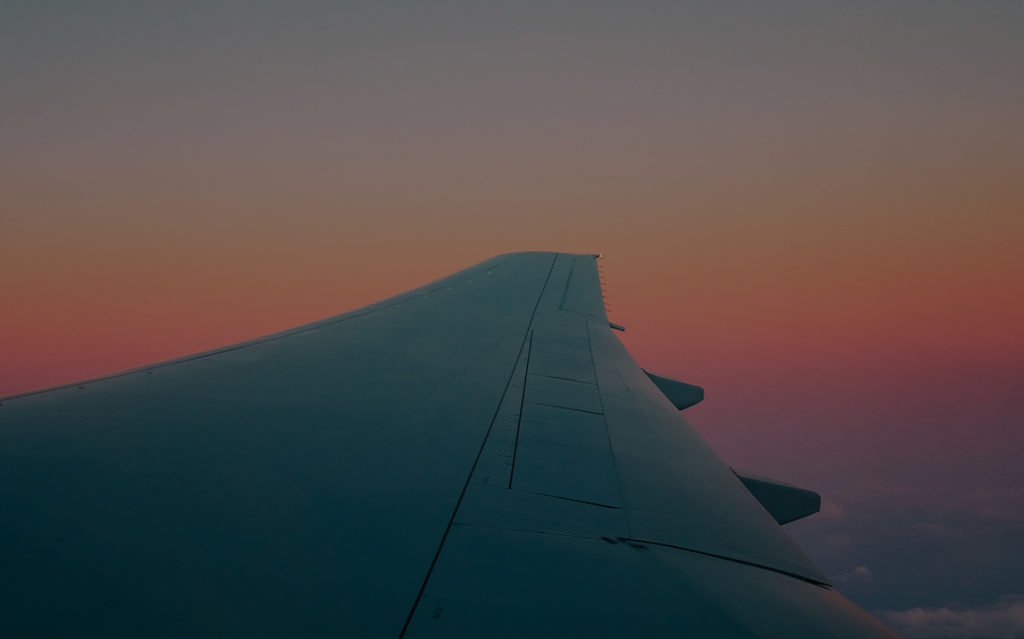 The wing of an airplane.