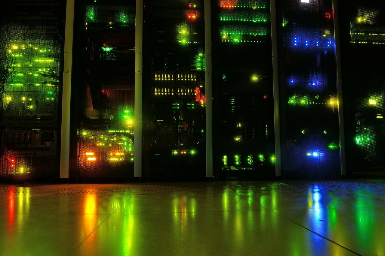 A server room with lots of lights.