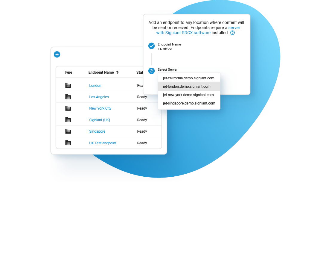 A screenshot showing how to add an endpoint to any location where content will be sent or received.