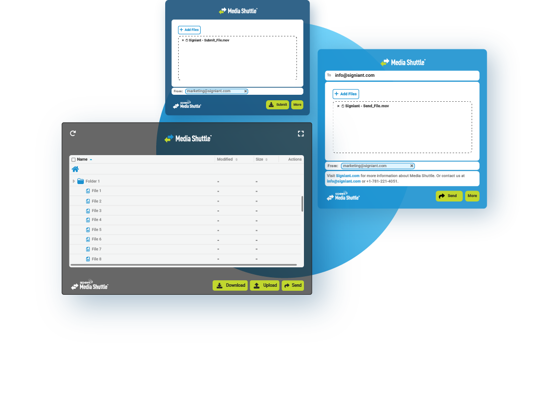 Screenshots showing Media Shuttle portals for every use.