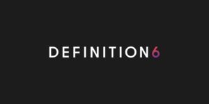 The word definition in white text and the number 6 in pink and purple, on a black background.