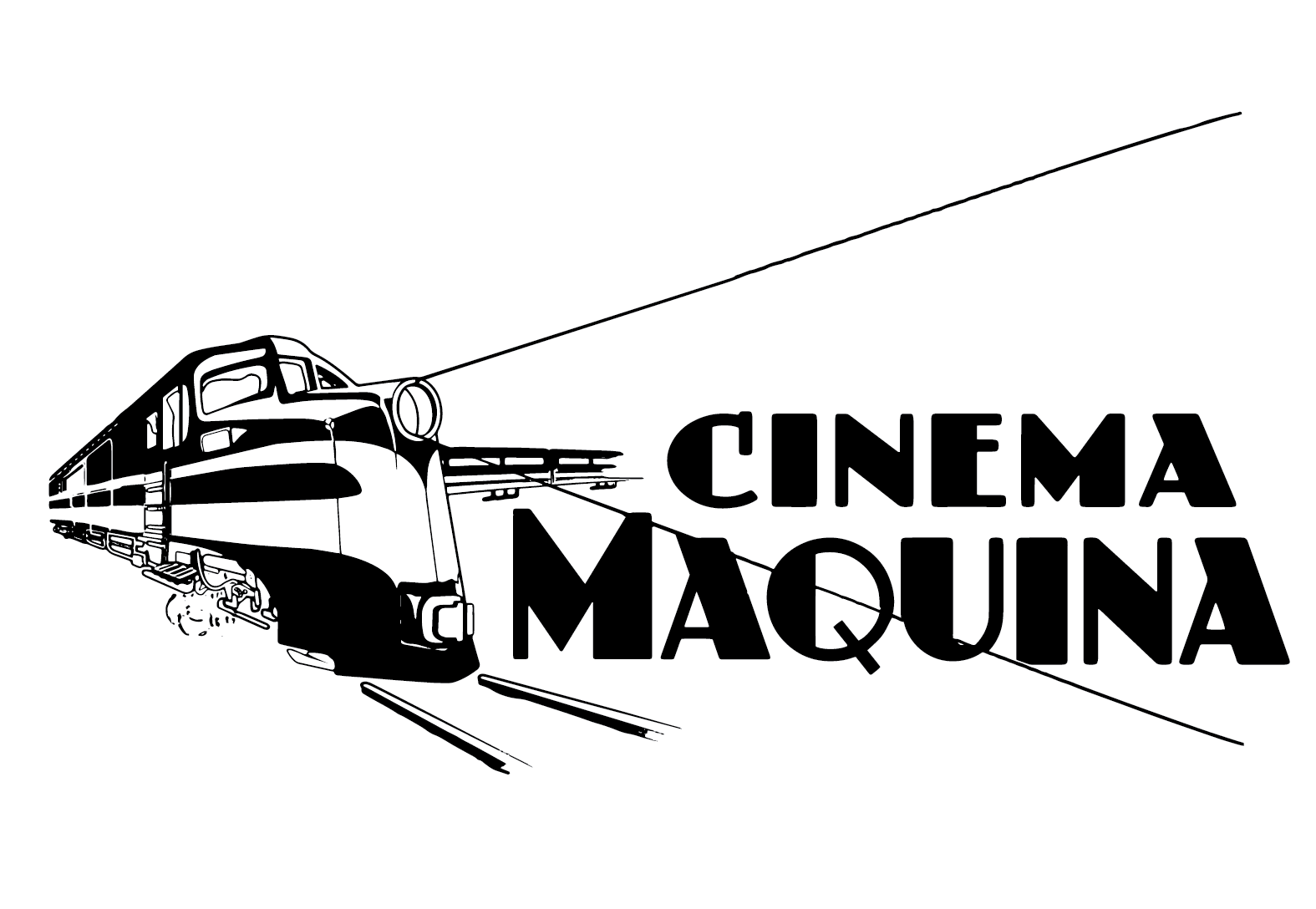 A locomotive next to the words Cinema Maquina.