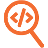 Orange icon magnifying glass on code