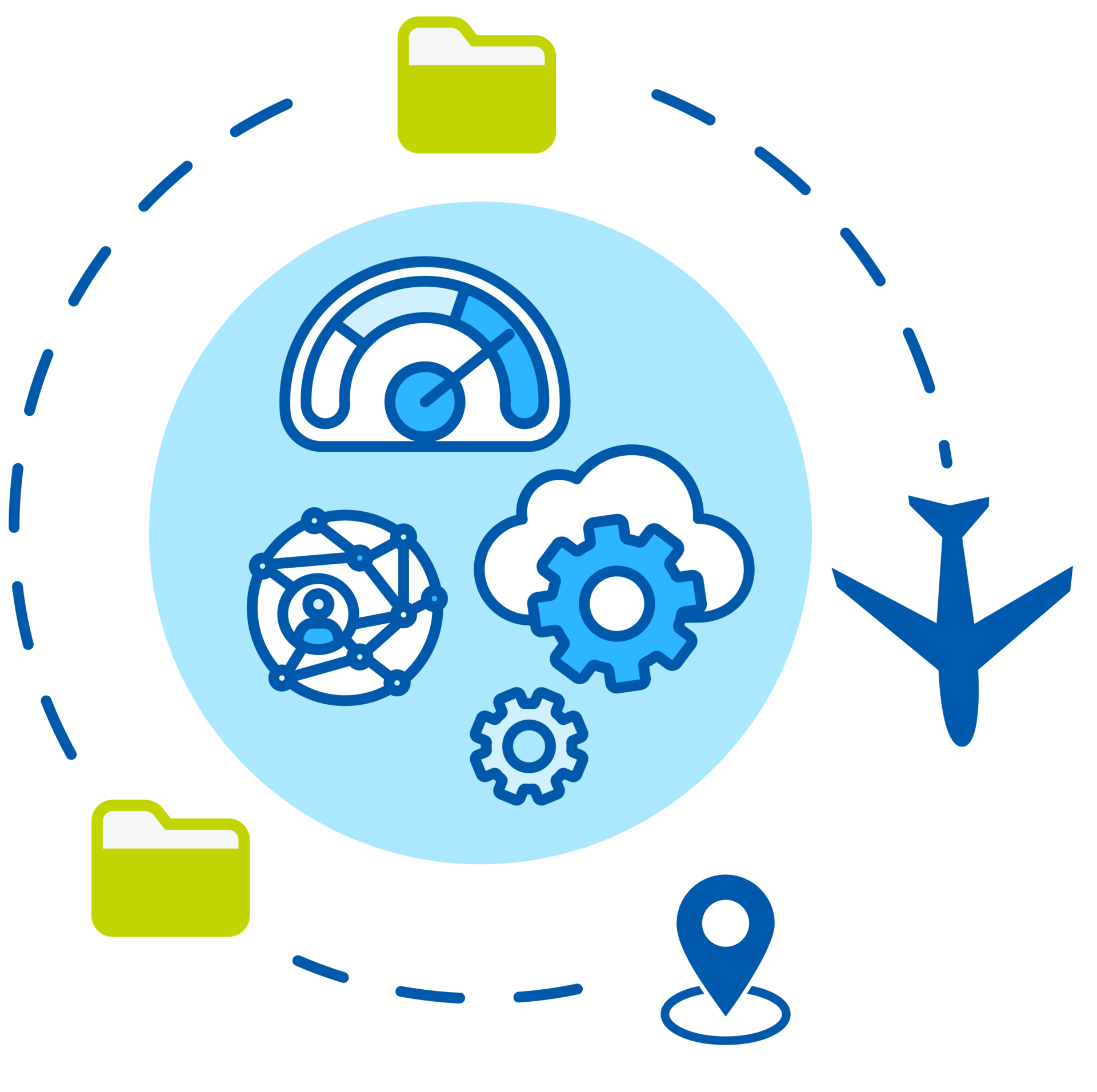 Abstract graphic representing sending large files from point A to point B, subject to internet traffic, network congestion, slow connections, etc. 