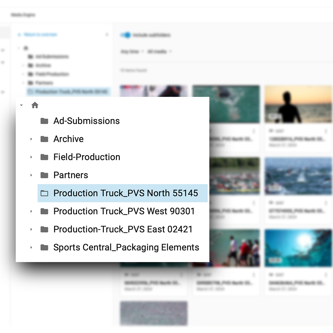 Graphic illustrating the new directory navigation in Media Engine, which mirrors the directory structure of a Media Shuttle portal.