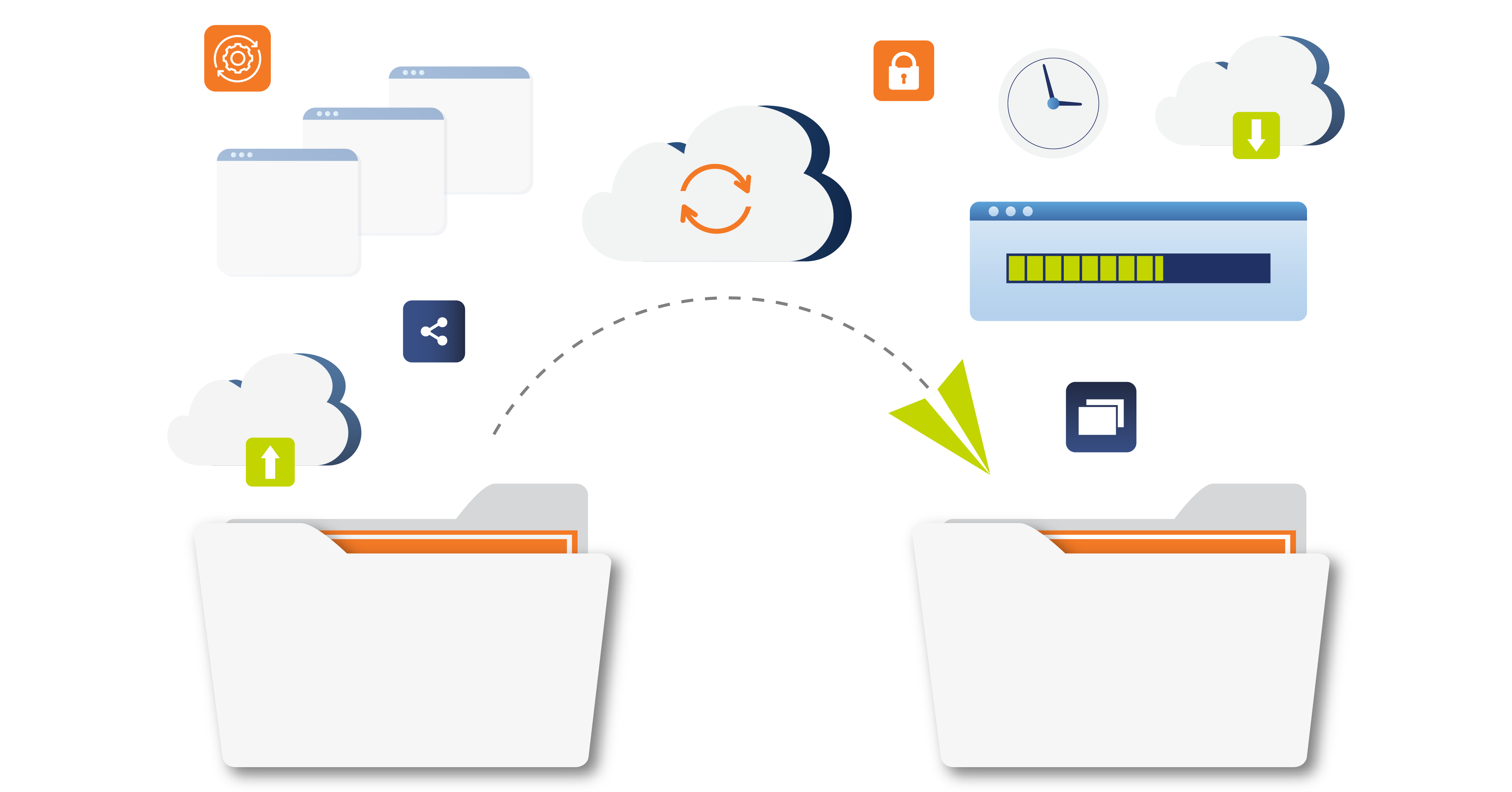 Illustration of files transferring from one directory to another