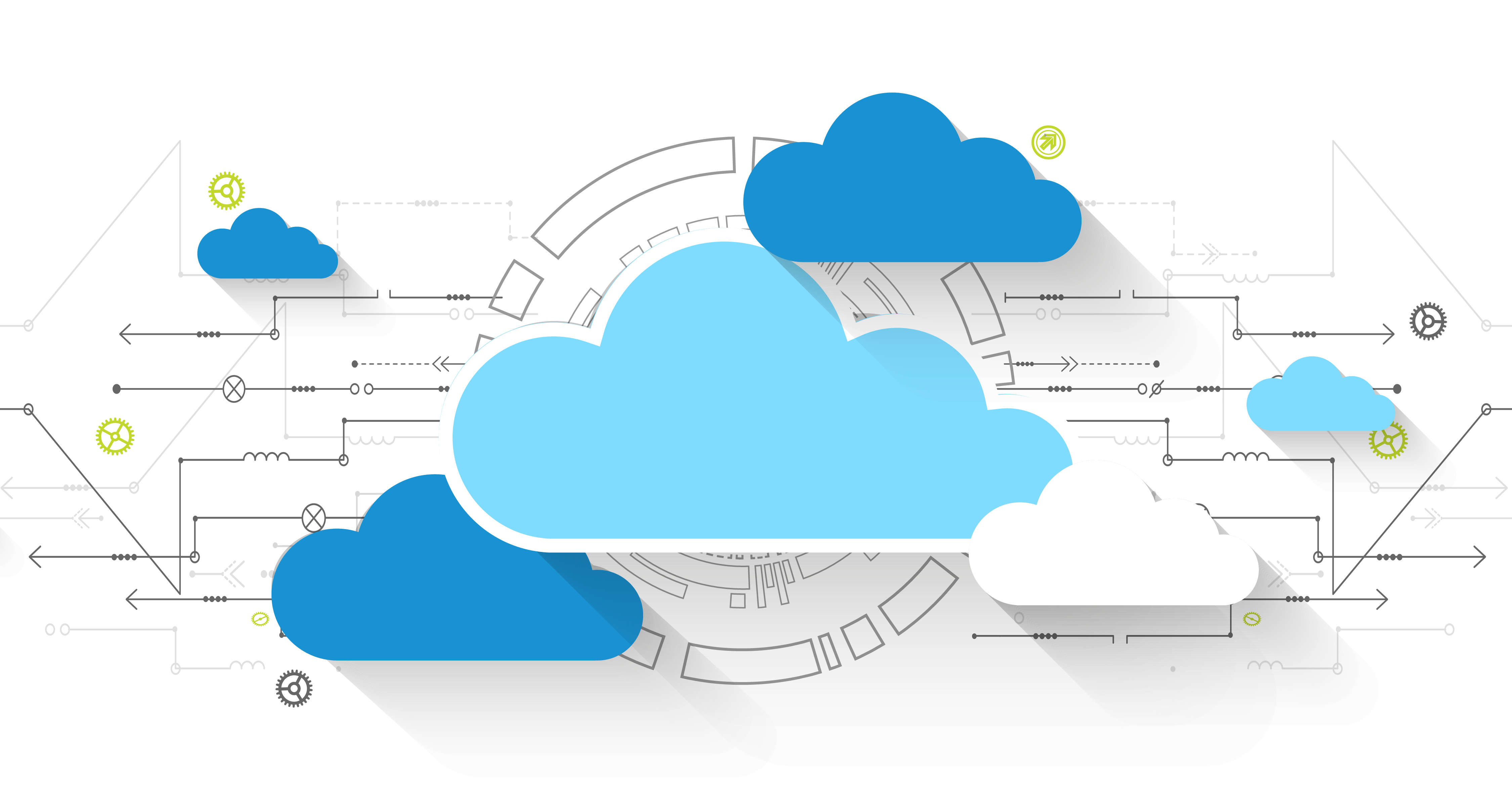 Illustration of clouds over circuitry lines